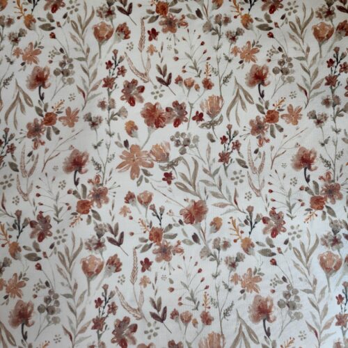 tissu fleurs rouge orange gris