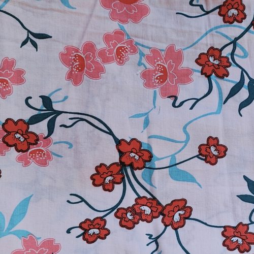 tissu fleurs rose rouge tiges vertes